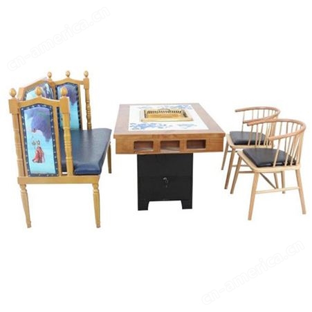 众美德新中式重庆老火锅桌椅子全套 仿古实木电磁炉餐桌 无烟火锅桌椅组合来图定制
