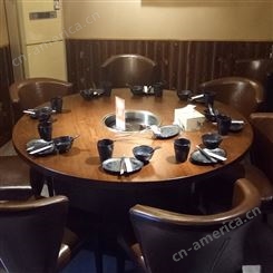 众美德生产餐厅实木火锅桌椅 CZ-098火锅圆餐桌带电磁炉韩式一人一锅烤涮一体桌