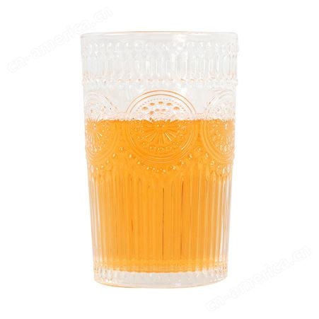 复古浮雕水杯 玻璃杯 圆形 奶茶牛奶果汁透明水杯 太阳花玻璃杯