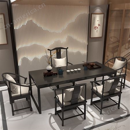 新中式茶桌椅组合 黑胡桃白蜡木功夫实木茶台 简约设计禅意茶室茶几 可定做