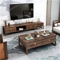 新中式全实木电视柜茶几组合 家用客厅沙发 小户型轻奢现代简约地柜 可定做
