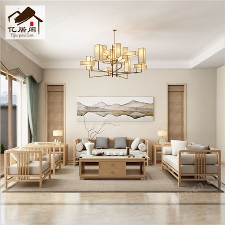 新中式白蜡木沙发组合 全实木现代简约客厅轻奢大小户型布艺禅意别墅家具 可定做