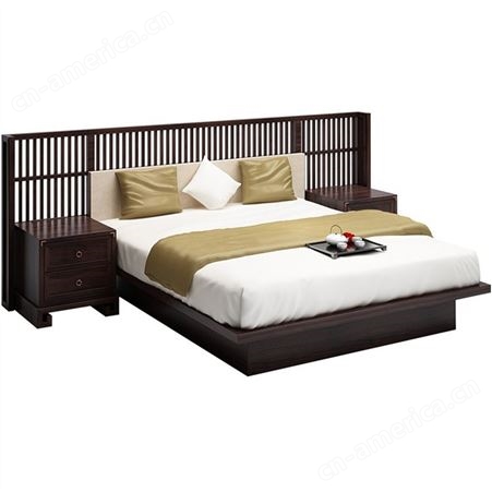 新中式实木床 1.8米双人床主卧大床 婚床民宿床 现代简约中式禅意床 可定做