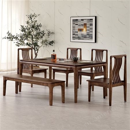 新中式餐桌椅 长方形大理石 现代轻奢简约餐椅饭桌 家用实木家具 可定做